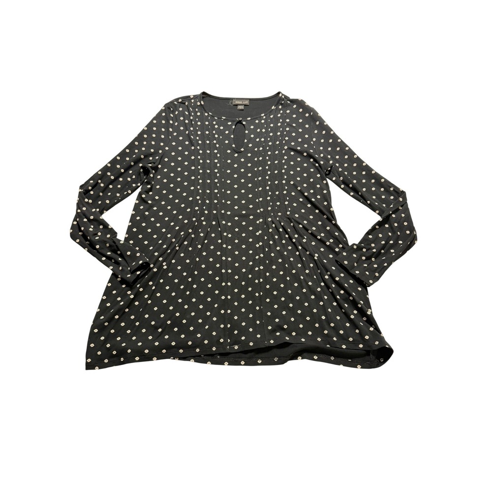 J. Jill Tunic Top Women Small Black Daisy Floral Pintuck Keyhole Cottagecore